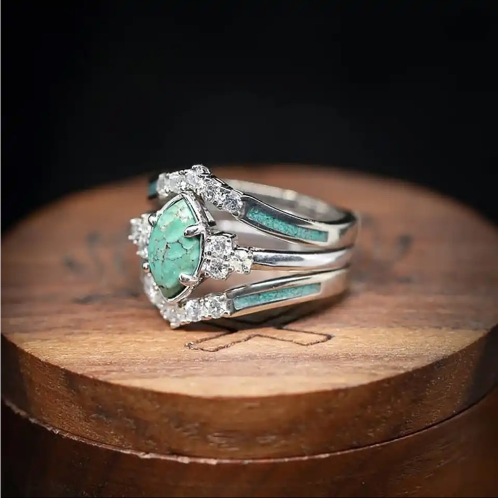 New 3pcs/set  Turquoise   Exquisite Moissanite Anniversary Party Ring - Picture 3 of 16
